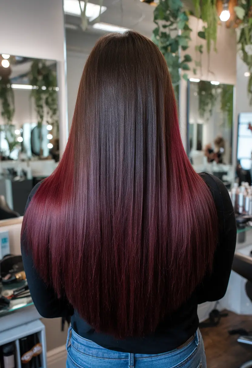 dark winter hair color ideas Berry-Toned Ombre Sleekness