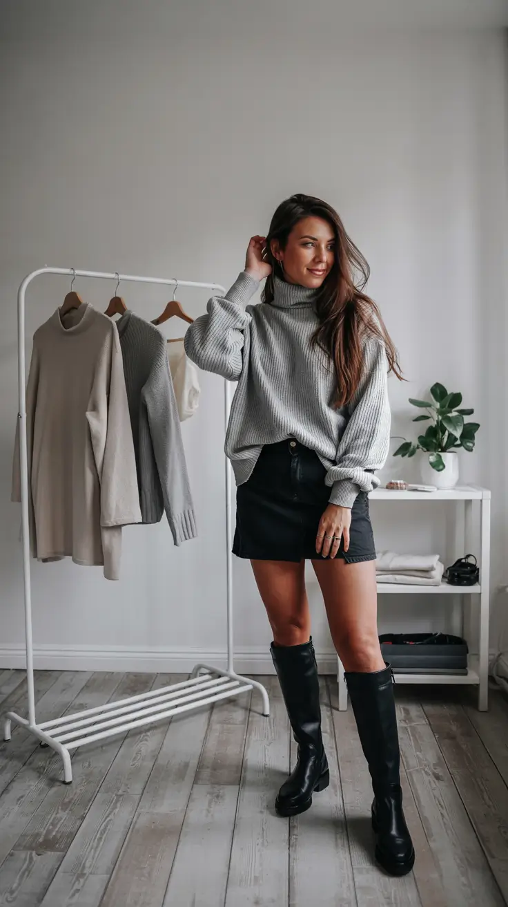 early winter outfits aesthetic Cozy Knit and Skirt Combo