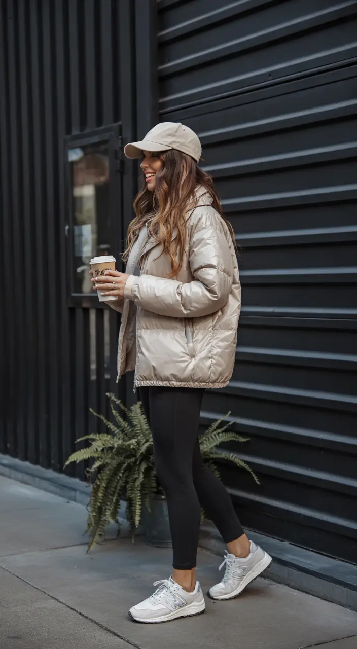 early winter outfits casual Sporty Puffer and Leggings Combo