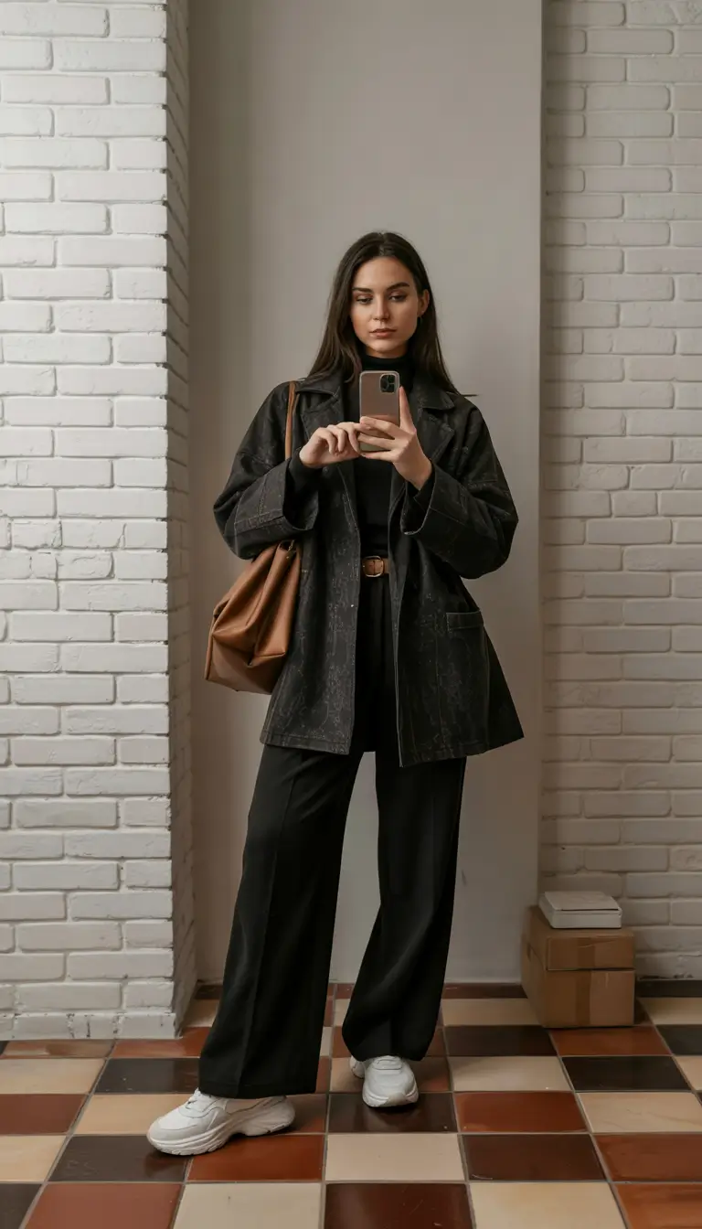 early winter outfits 2025 All-Black Power with a Twist