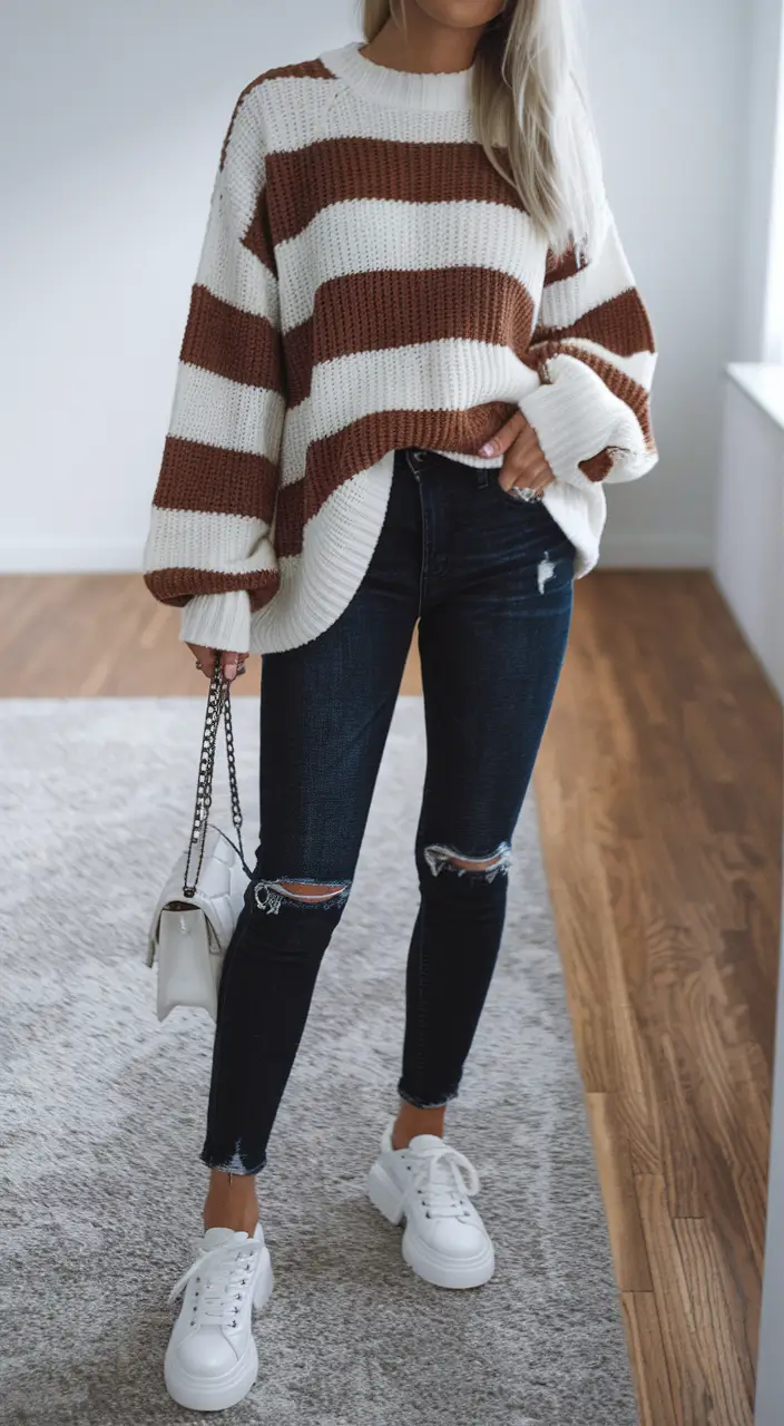 early winter outfits 2025 Stripes, Denim, and Energy
