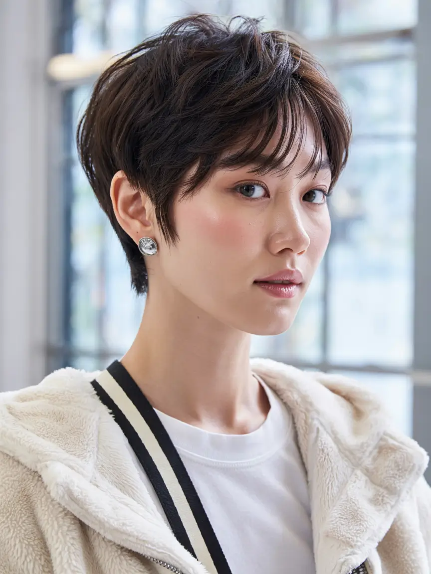 fall short hairstyle ideas Chic Pixie With Soft Bangs