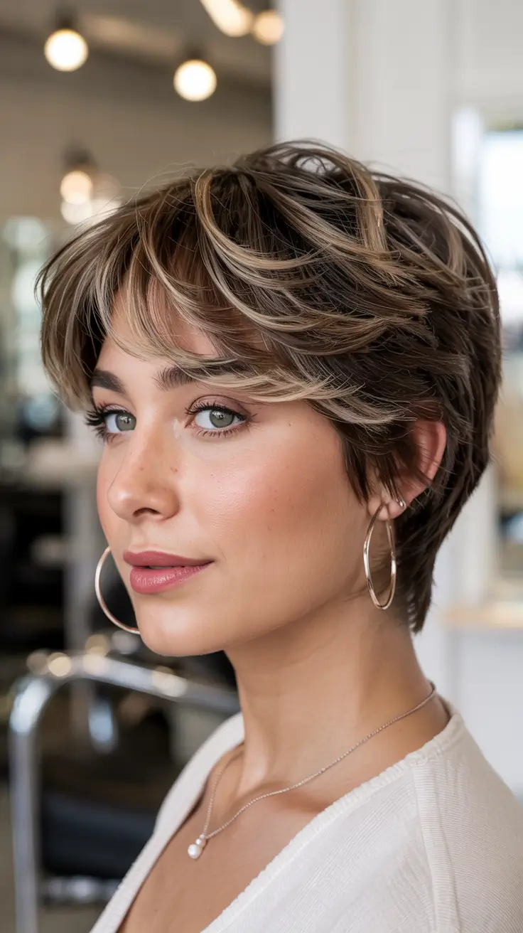fall short hairstyle ideas Layered Pixie With Blonde Highlights