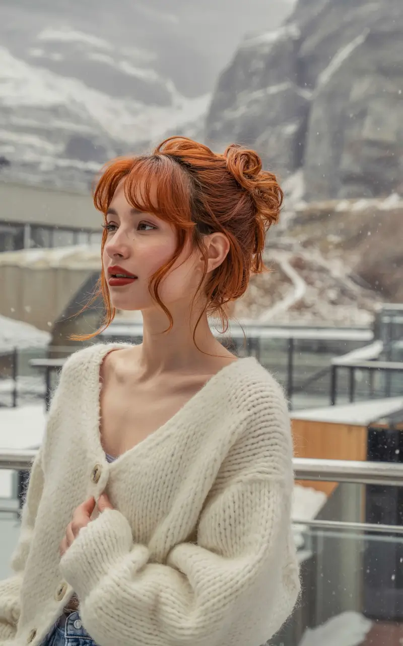 Easy Short Fall Hairstyles 2025 Messy Copper Updo