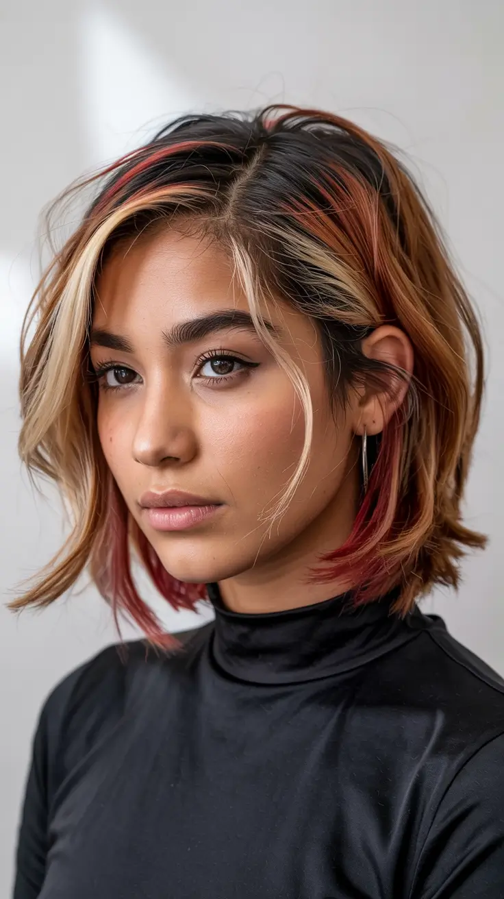 fall short hairstyle ideas Edgy Lob With Color Pops