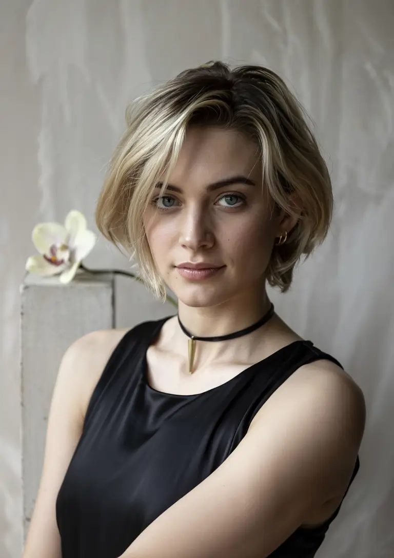 fall short hairstyle ideas Soft Blunt Bob With Blonde Highlights