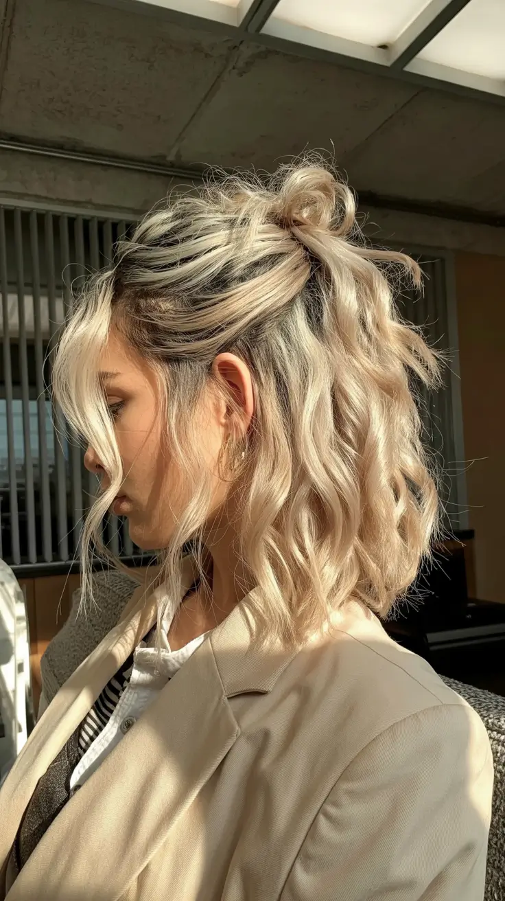 fall short hairstyle ideas Half-Up Wavy Bob