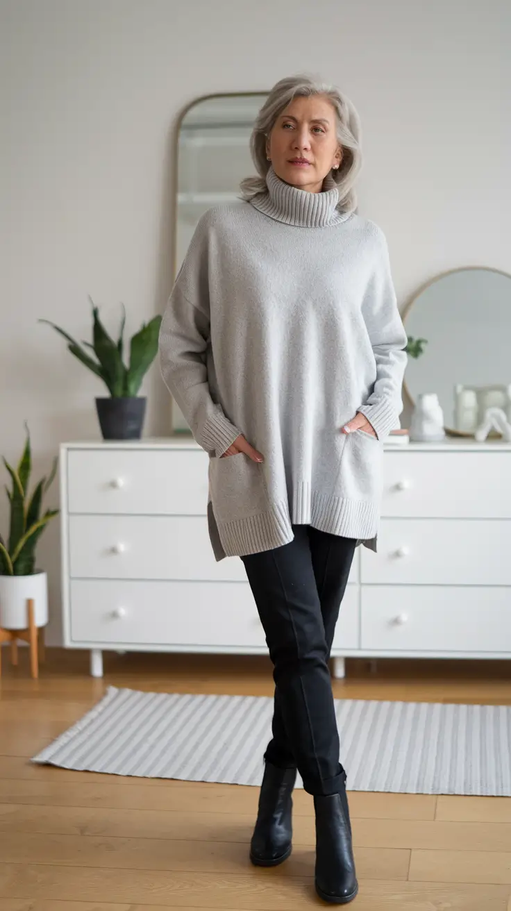 fall outfits for women over 50 plus size Oversized Knit & Slim Pants