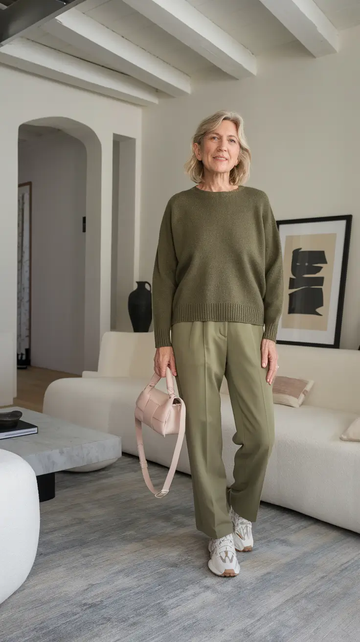 casual fall outfits for women over 50 Monochrome Olive Ease