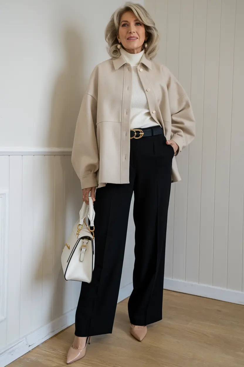 classy fall outfits for women over 50 Neutral Elegance with a Modern Belt