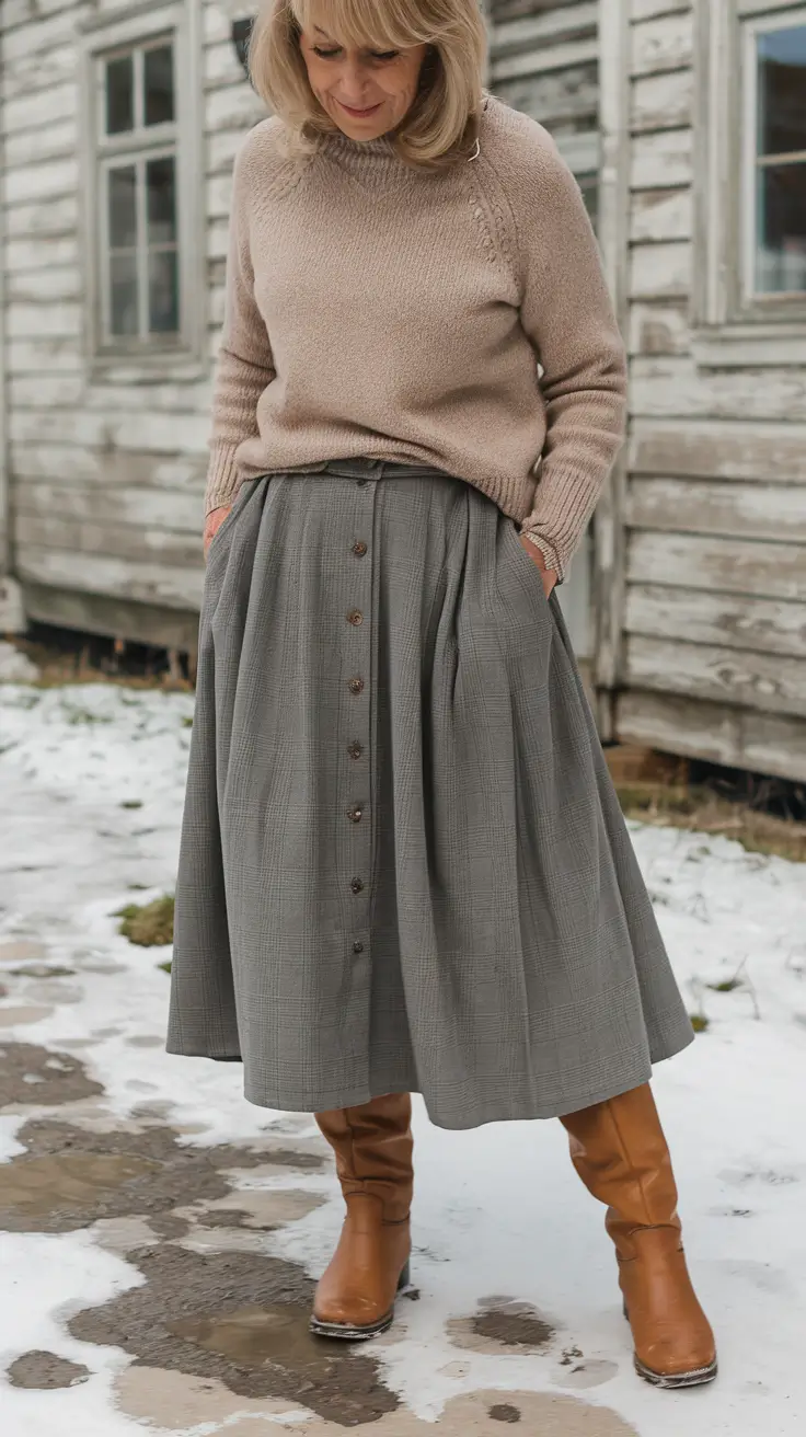 fall outfits for women over 50 casual Cozy Knit & Midi Skirt Charm