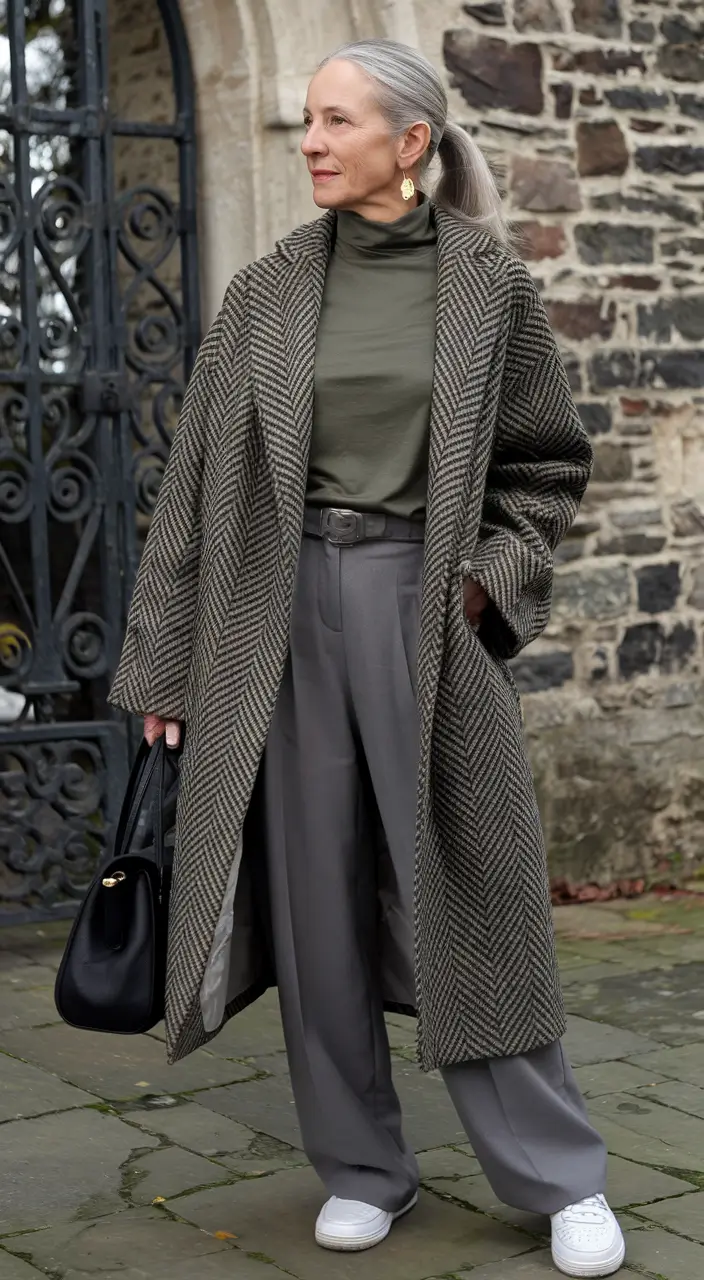 fall outfits for women over 50 casual Statement Coat & Relaxed Elegance
