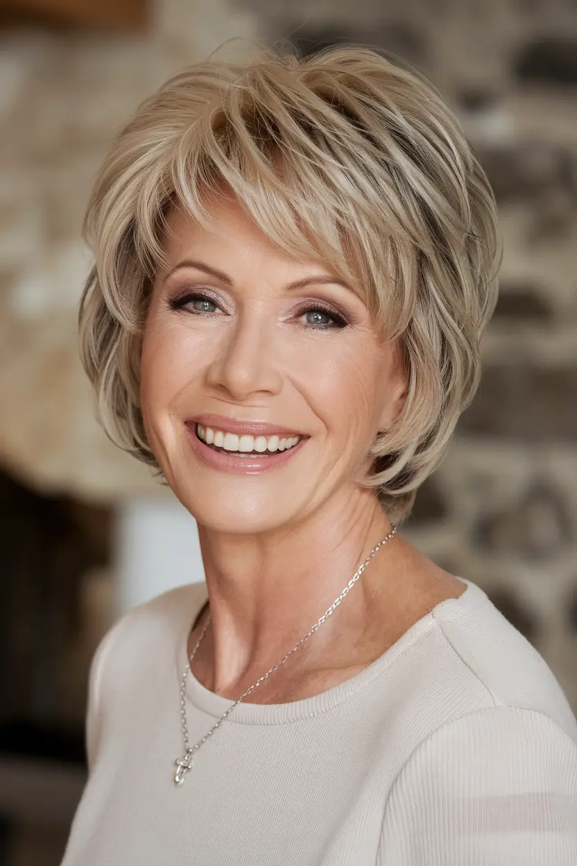 Fall 2025 Hair Color Inspiration for Women Over 60 Layered Blonde Pixie-Bob