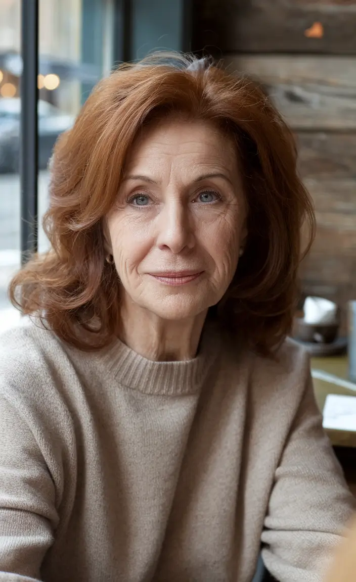 Fall 2025 Hair Color Inspiration for Women Over 60 Soft Reddish Brown Glow
