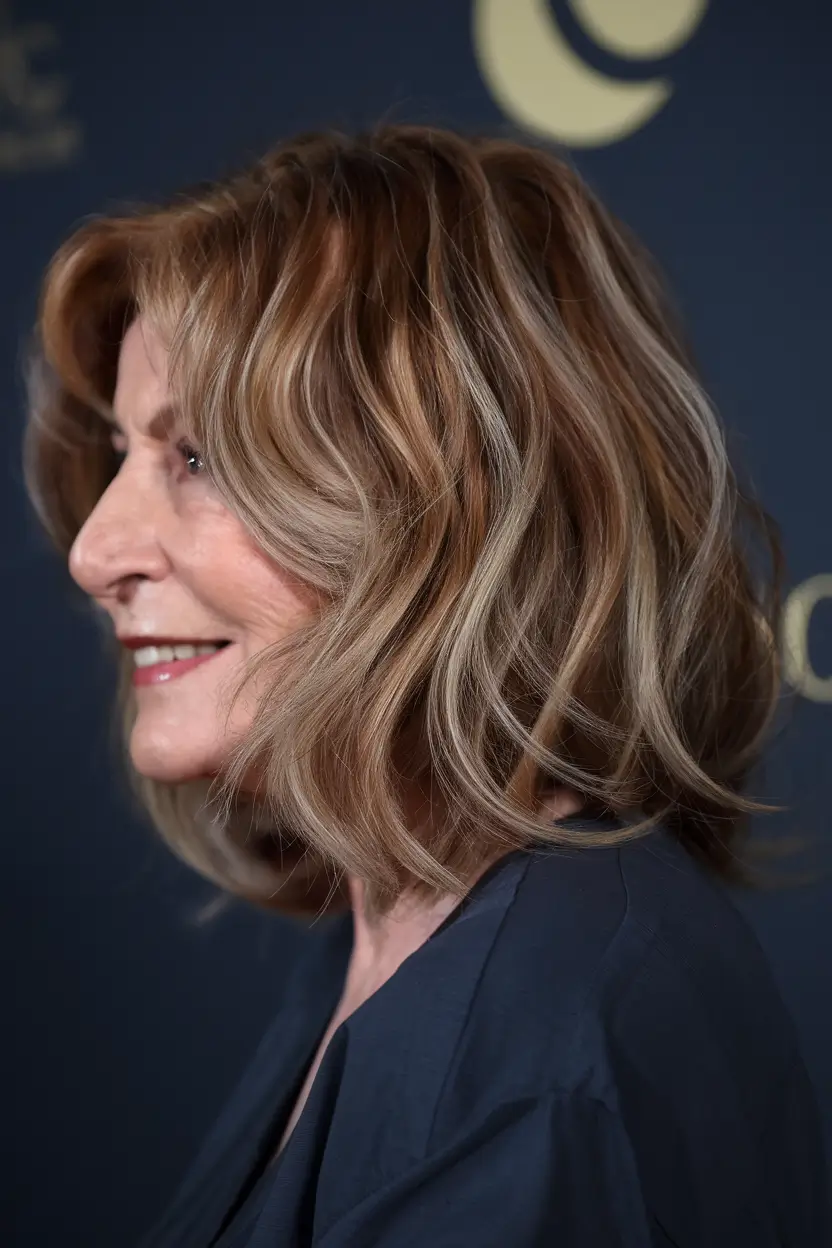 Fall 2025 Hair Color Inspiration for Women Over 60 Caramel Balayage Waves