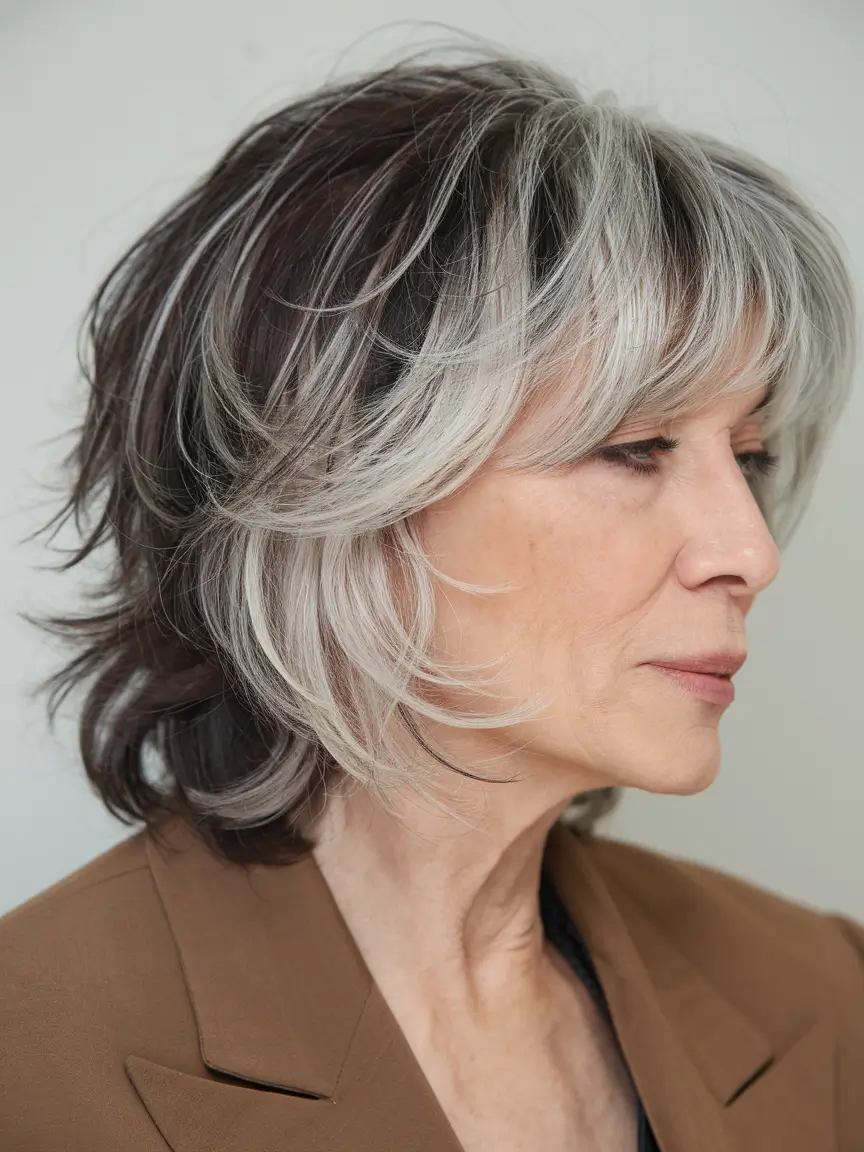 Fall 2025 Hair Color Inspiration for Women Over 60 Modern Shag with Dark Brown Contrast