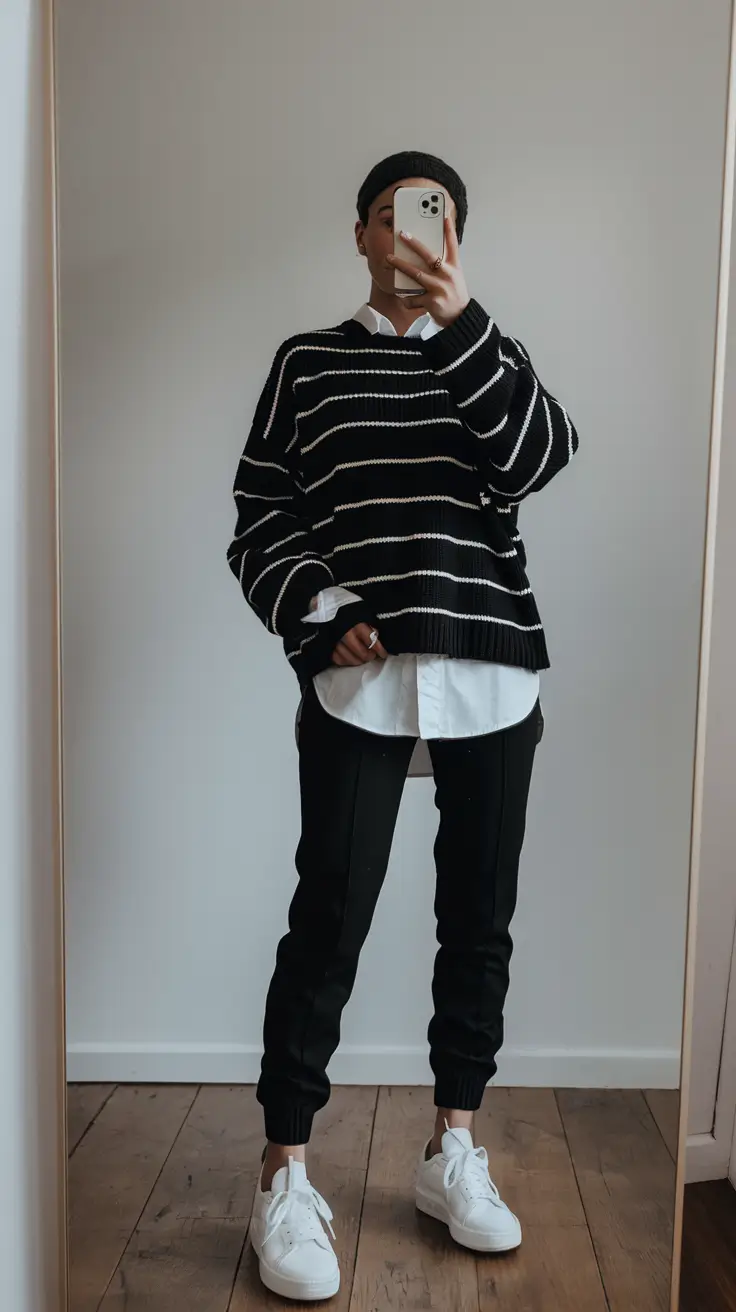 everyday fall outfits comfy casual Relaxed Stripes and Jogger Ease