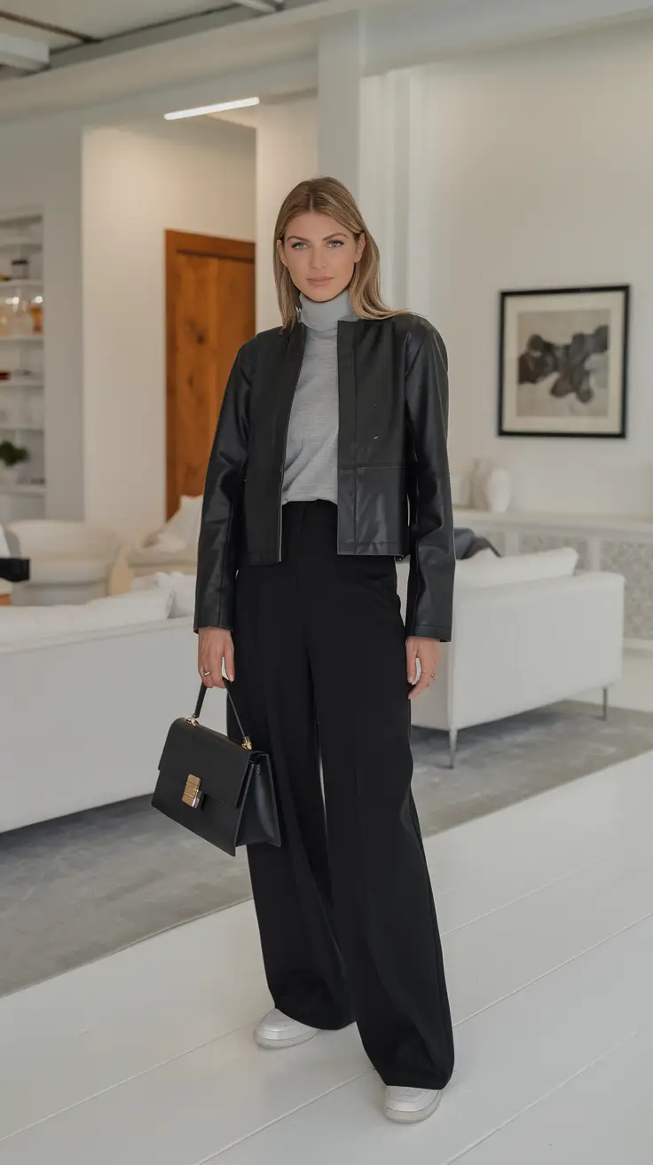 everyday fall outfits business casual Modern Leather and Wide-Leg Ease