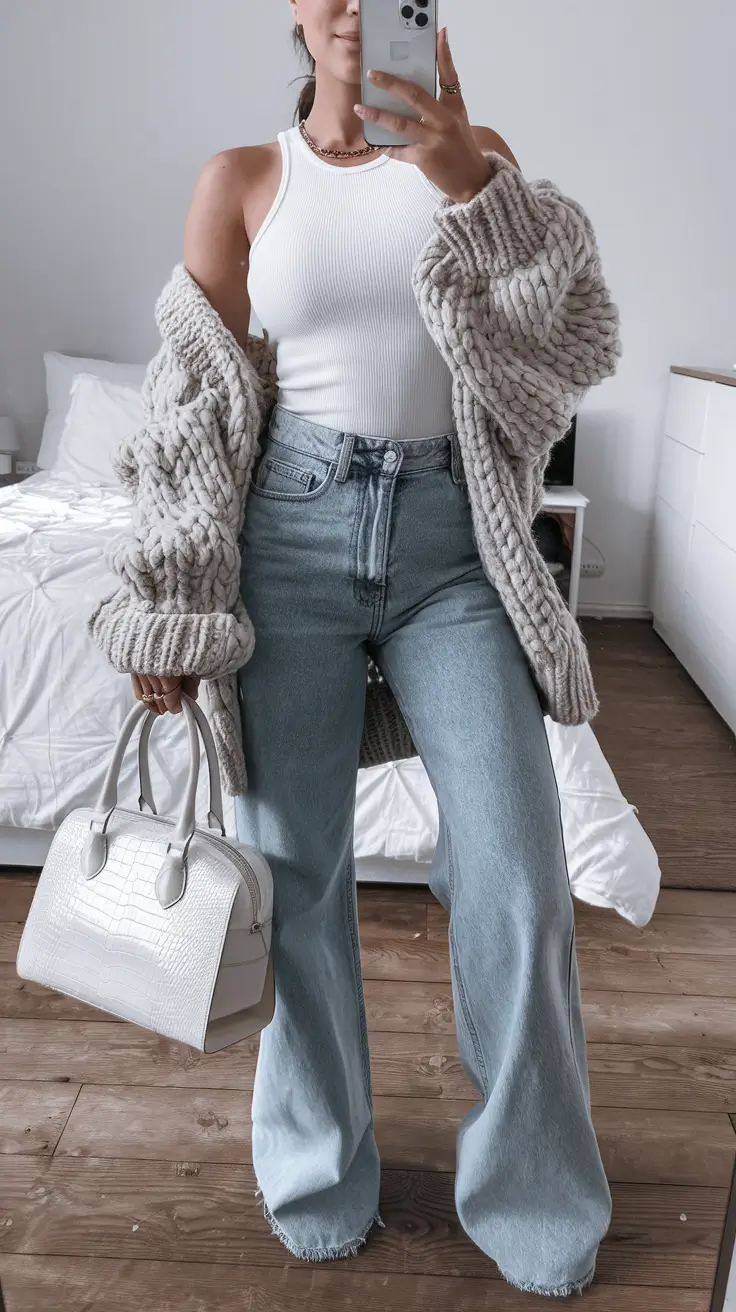 everyday fall outfits 2025 Denim and Chunky Knit Confidence