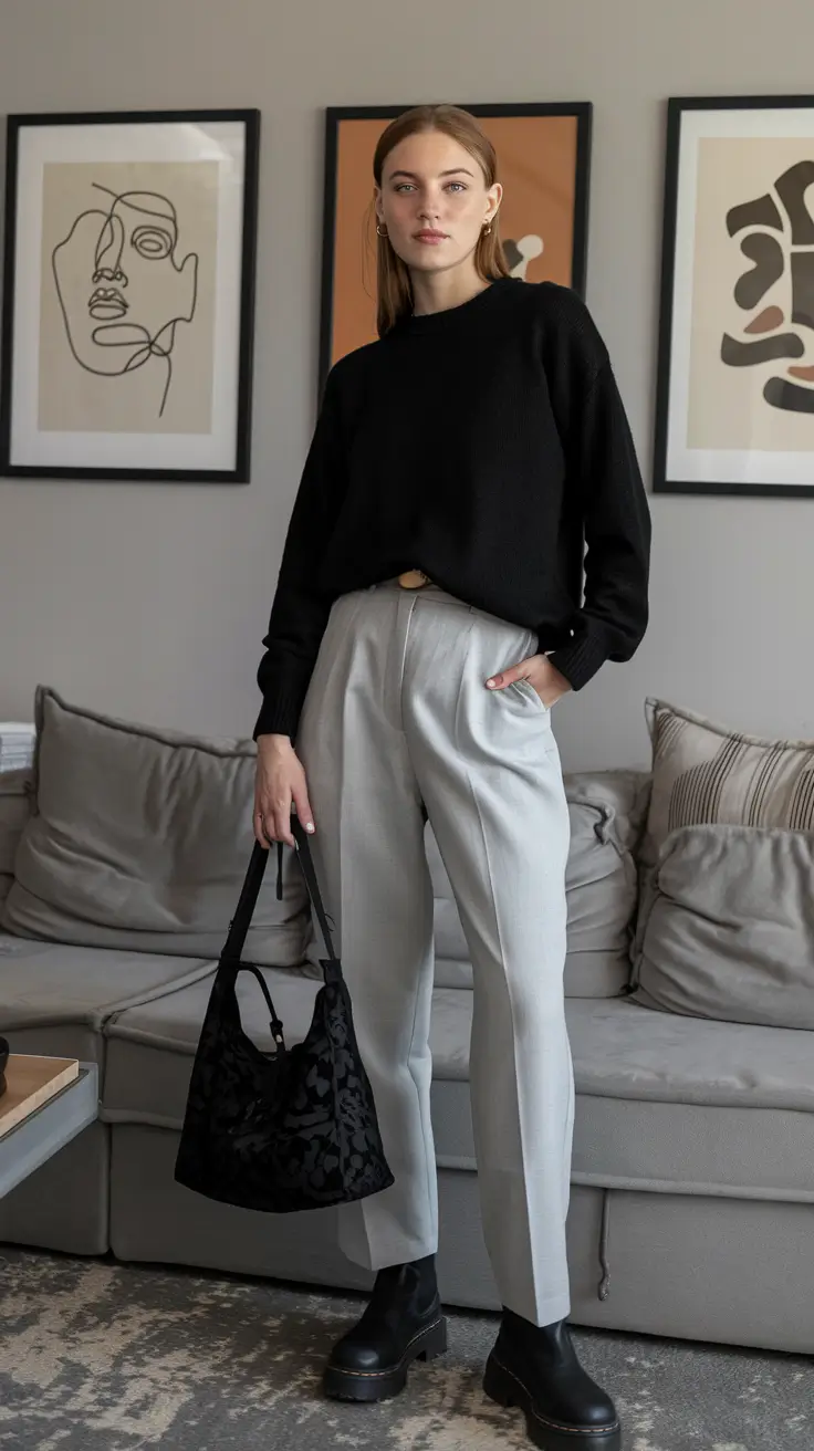 everyday fall outfits 2025 Minimalist Black and Grey Elegance