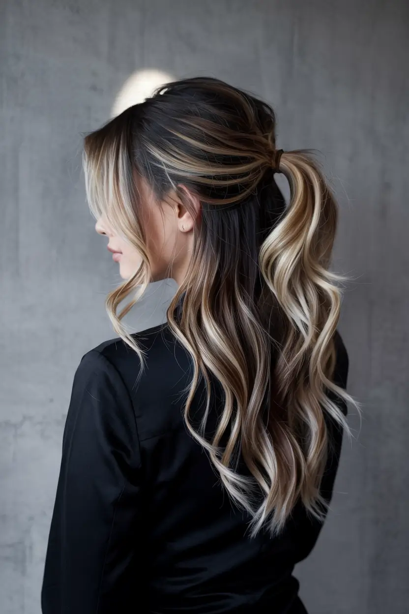 fall and winter hair color 2025 2026 High-Contrast Ponytail Blend