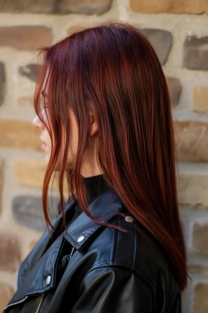 fall and winter hair color ideas 2025 Sleek Crimson Layers