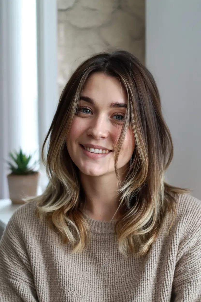 fall haircuts 2025 medium round face Medium Shag with Gentle Highlights