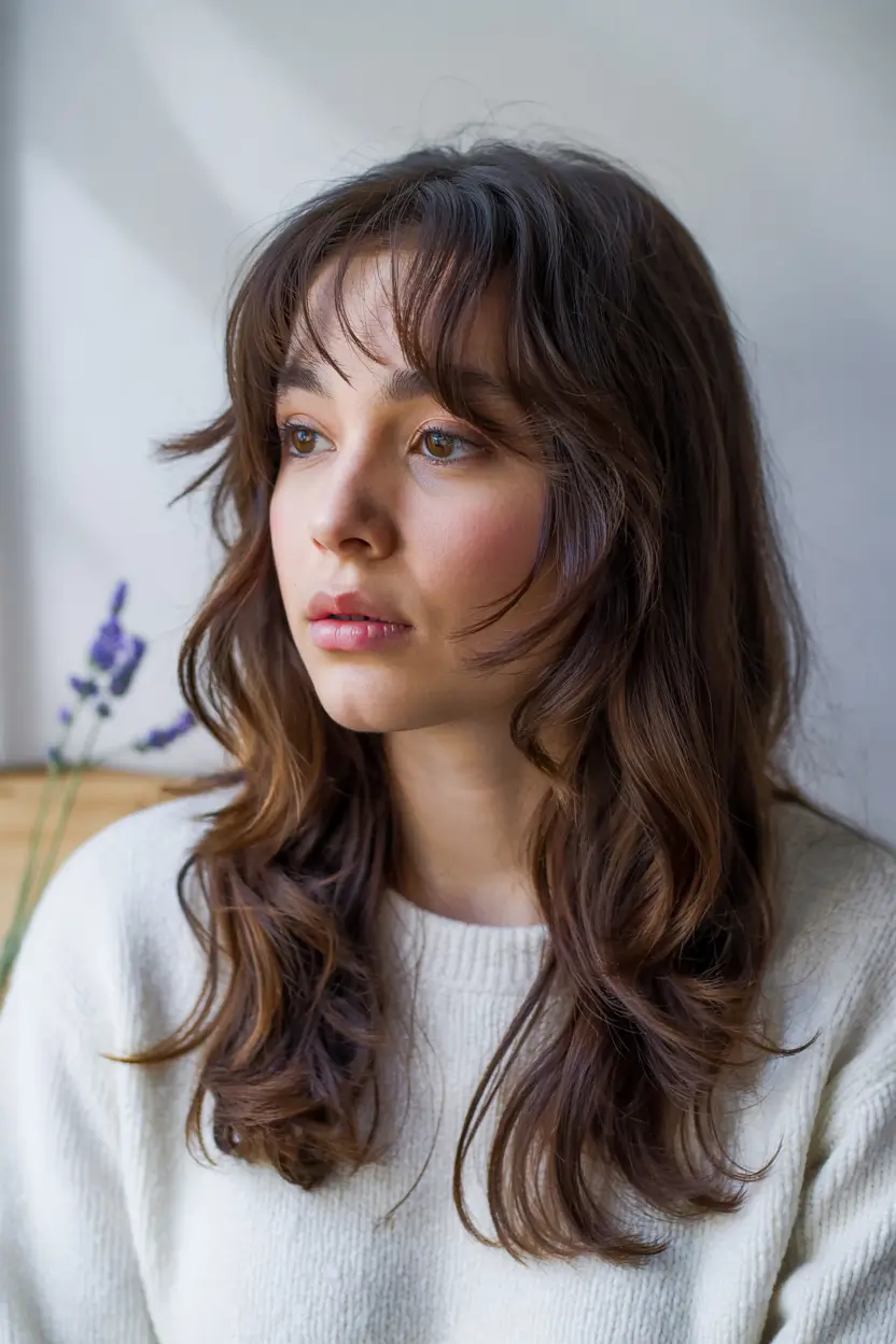 winter haircuts 2025 long Long Layers with Wispy Bangs