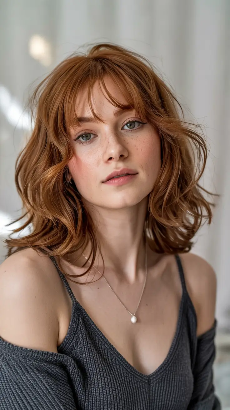 winter haircuts medium Textured Copper Bob with Bangs