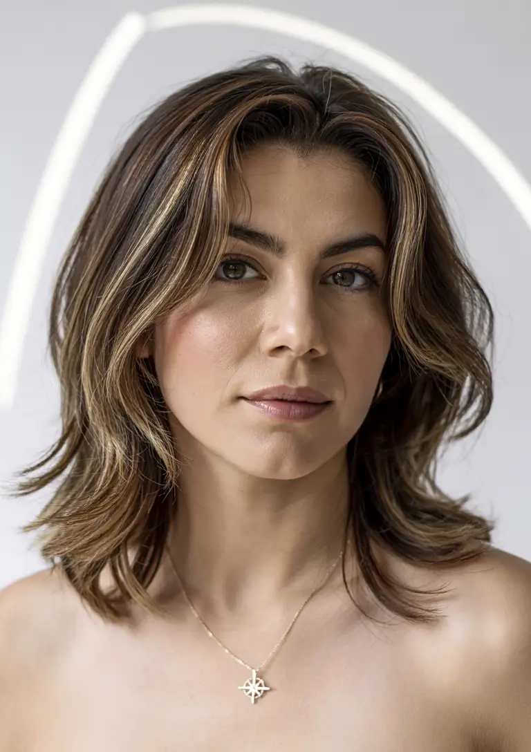 fall haircuts 2025 medium round face Layered Collarbone Cut with Subtle Highlights