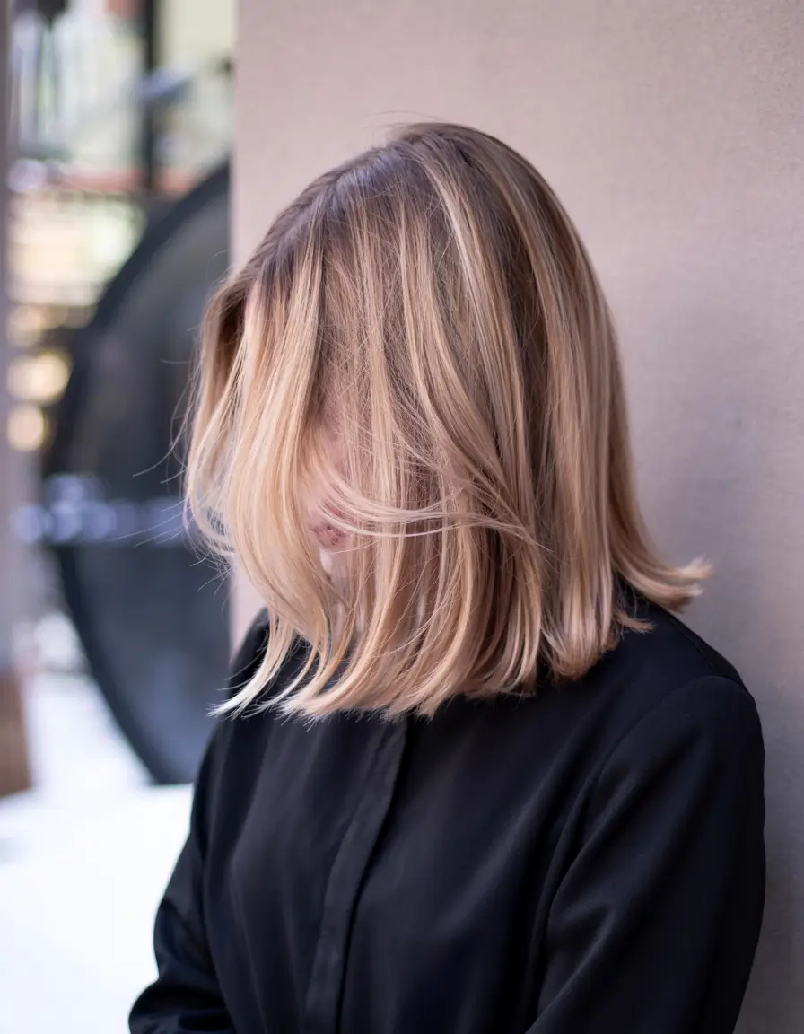 fall haircuts 2025 medium Blunt Ends with Subtle Blonde Layers