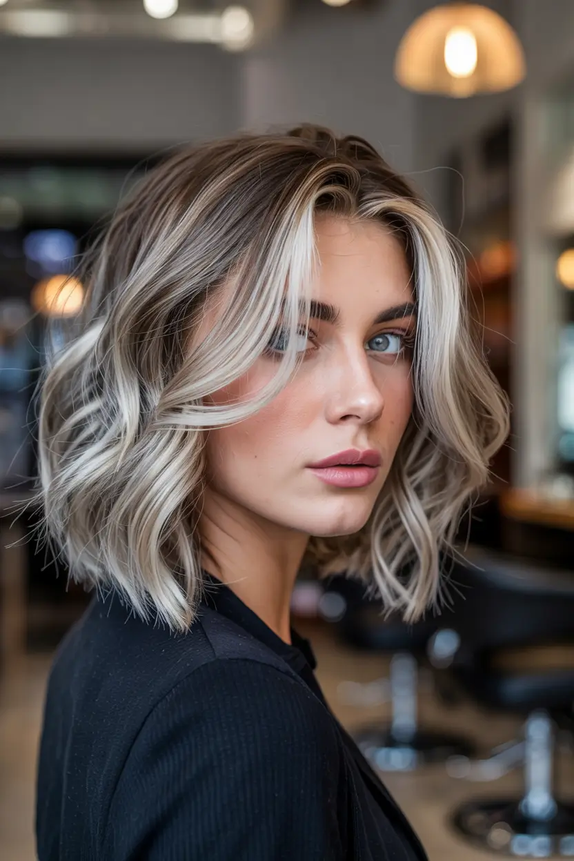 fall haircuts 2025 short Wavy Bob with Silver Ash Dimension
