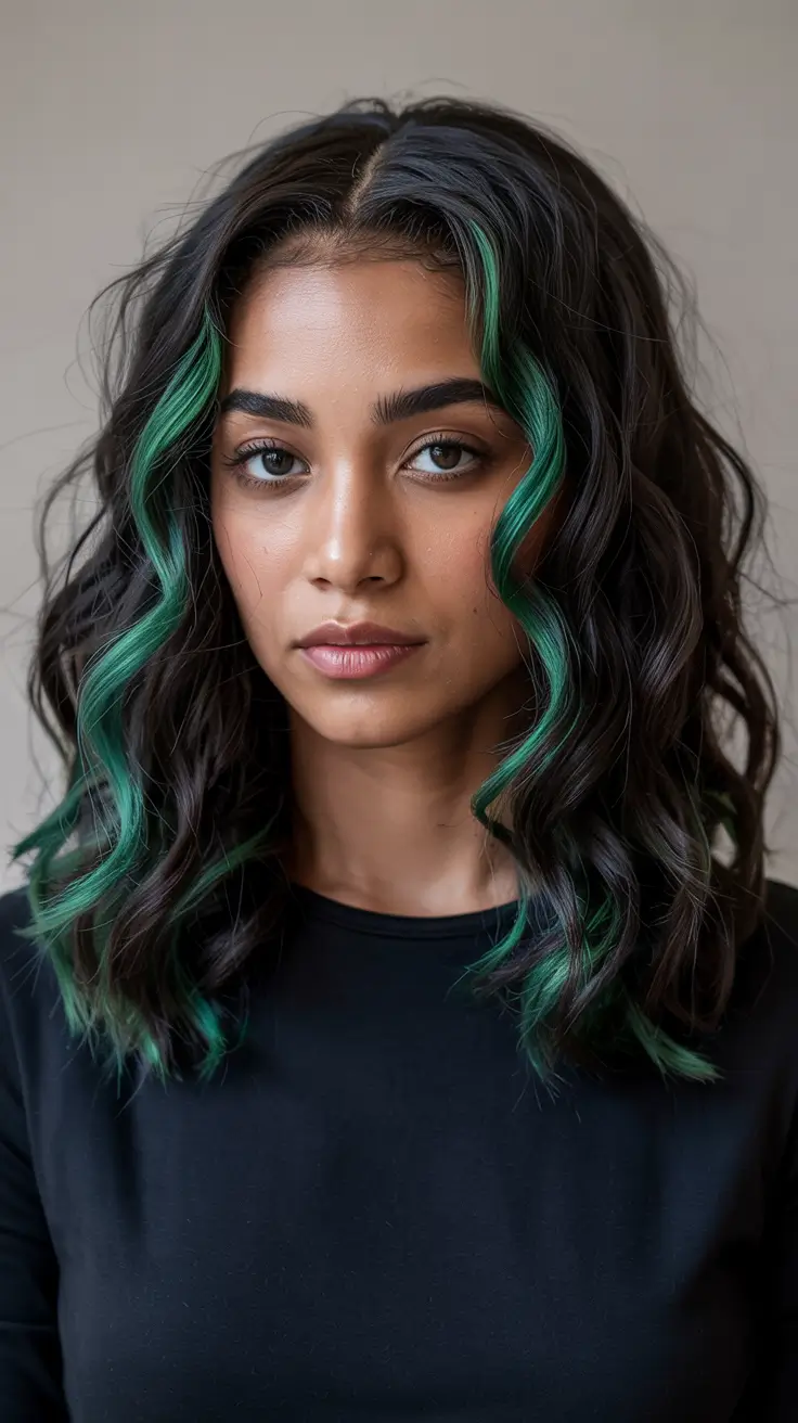 fall hair color ideas Bold Green Money Pieces
