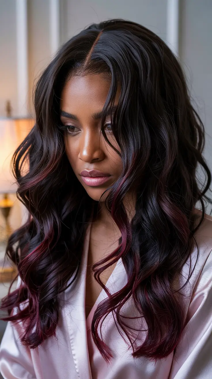 fall hair color ideas Berry-Tipped Waves