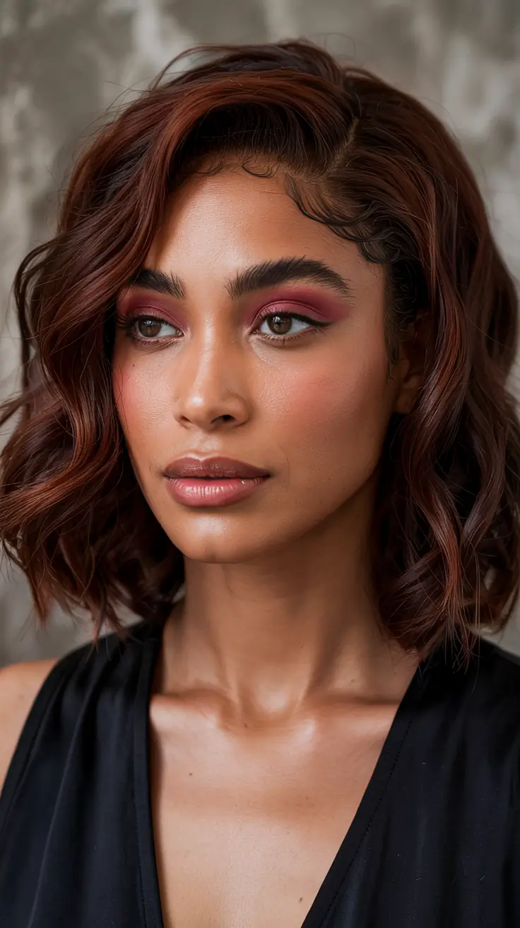 fall hair color ideas Glossy Mahogany Waves