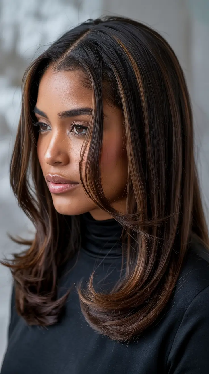 fall hair color ideas Caramel-Tipped Sleek Layers