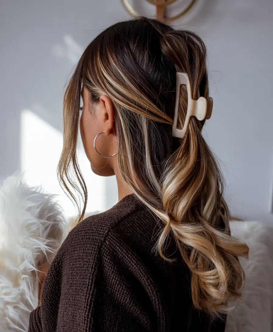 fall hair color ideas Honey-Ribbon Half Up