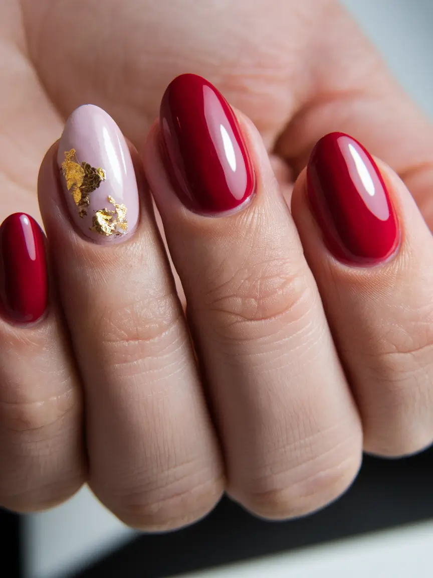 october nails colors Crimson Meets Gold Accents