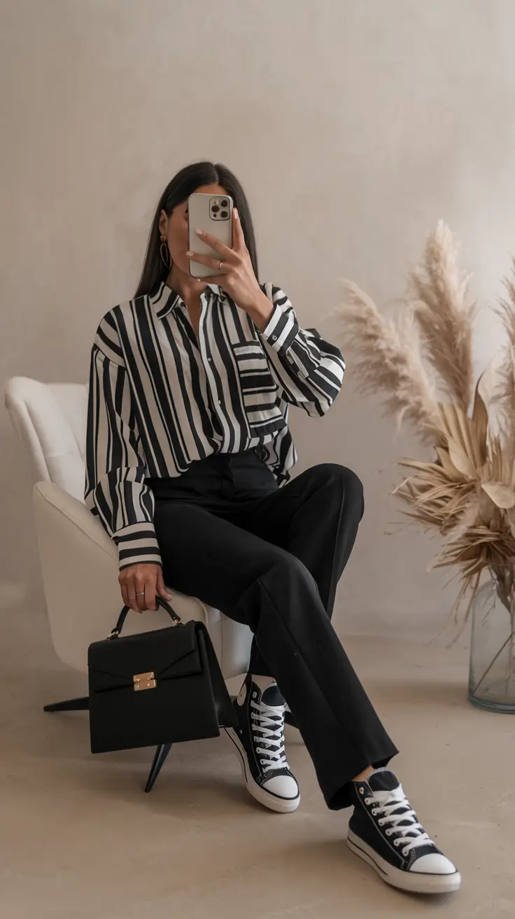 october outfits women Stripes and Sneakers for Smart Cool