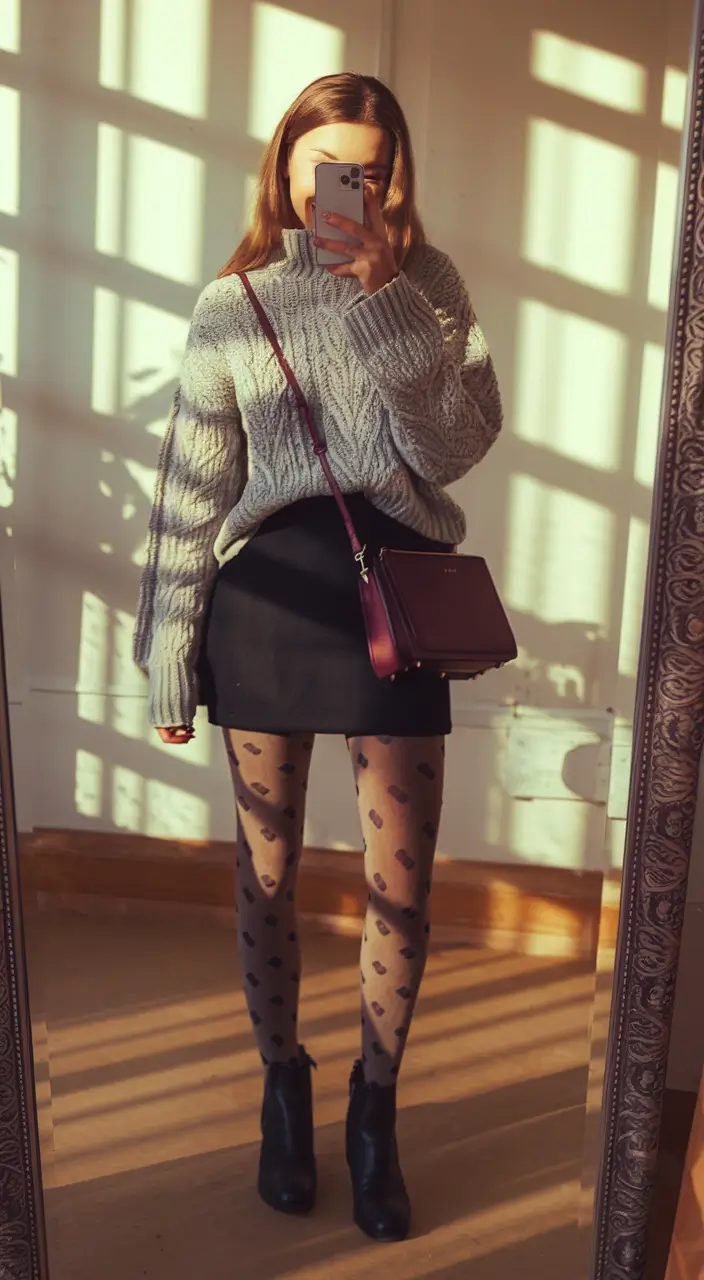 october outfits fall Playful Tights and Cozy Knit