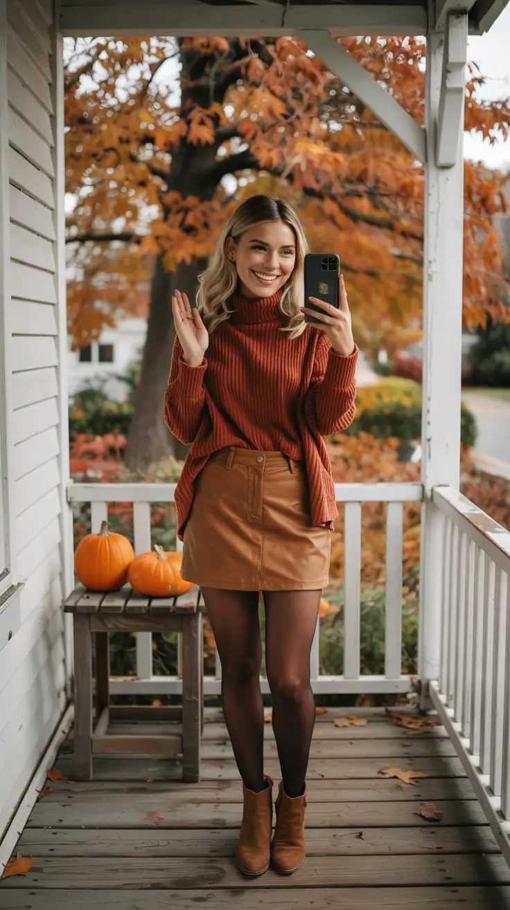 fall winter outfits 2025 trends Rust-Toned Skirt and Sweater Chic
