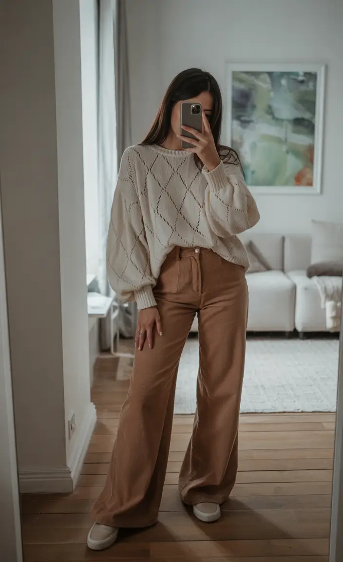 fall winter outfits 2025 Corduroy Pants with Oversized Knit