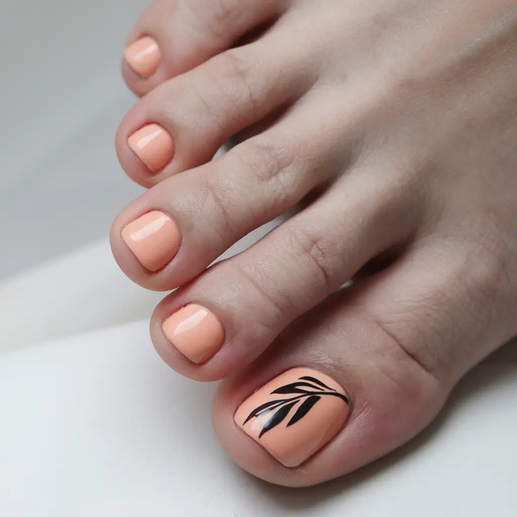 october-toe-nails-ideas-Peach-Glow-with-Botanical-Detail