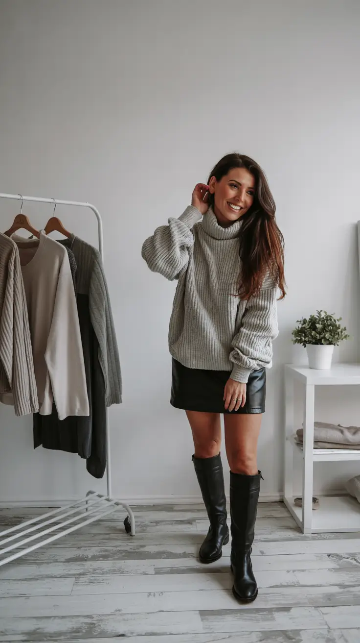 winter fashion inspo skirt Chunky Knit and Mini Skirt Play