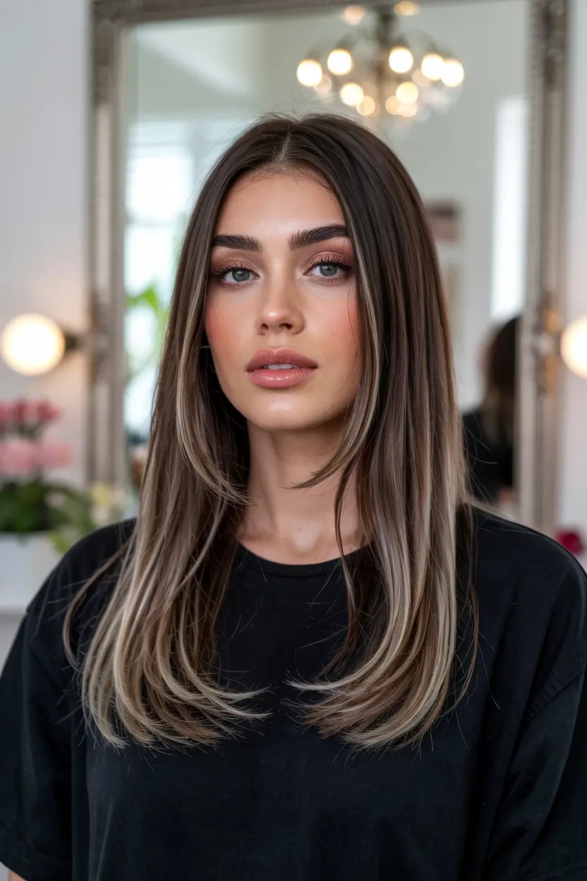 winter hair colors with highlights Soft Brunette Layers with Subtle Blonde Highlights