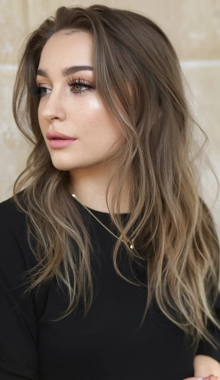 winter hair colors for brunettes highlights Soft Ashy Brunette with Gentle Highlights