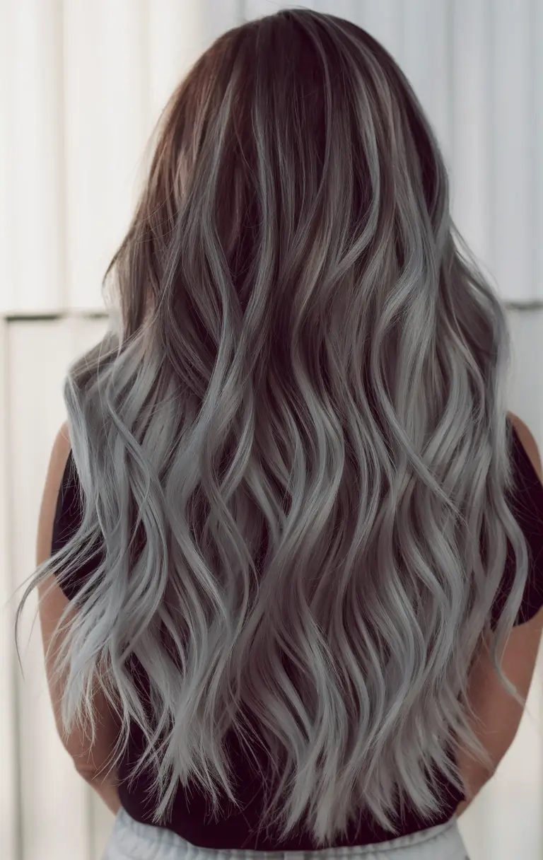 winter hair colors with highlights Silver Ombre with Brunette Base