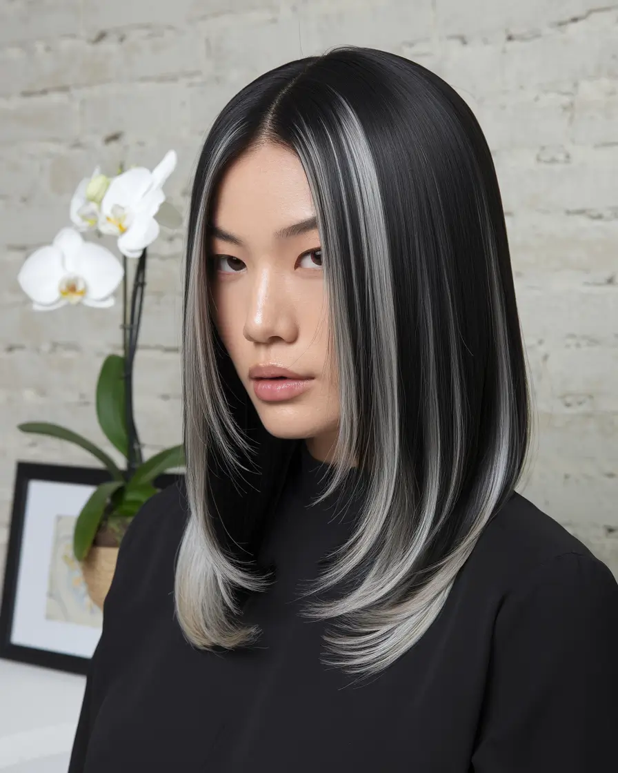 winter hair colors for brunettes highlights Silver Panel Highlights