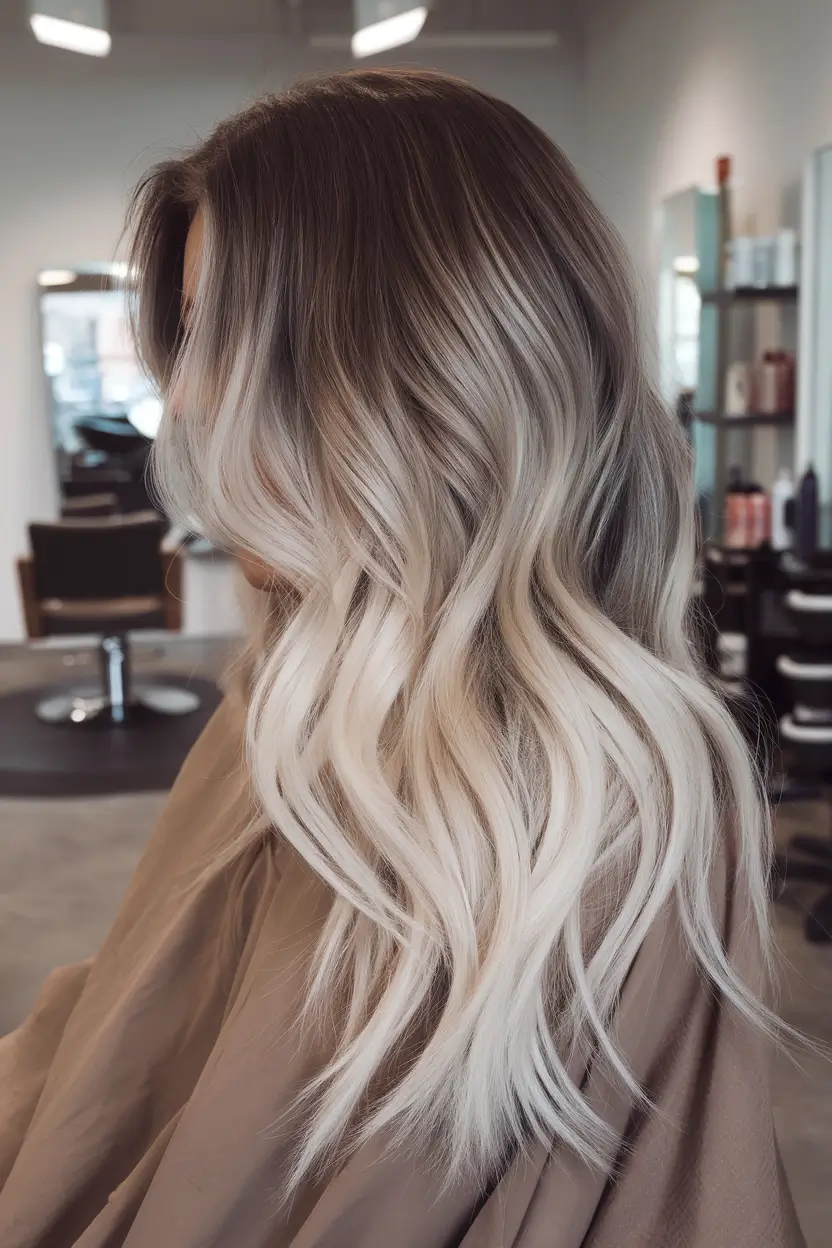 winter hair colors with blonde highlights Frosted Blonde Melt on Long Waves