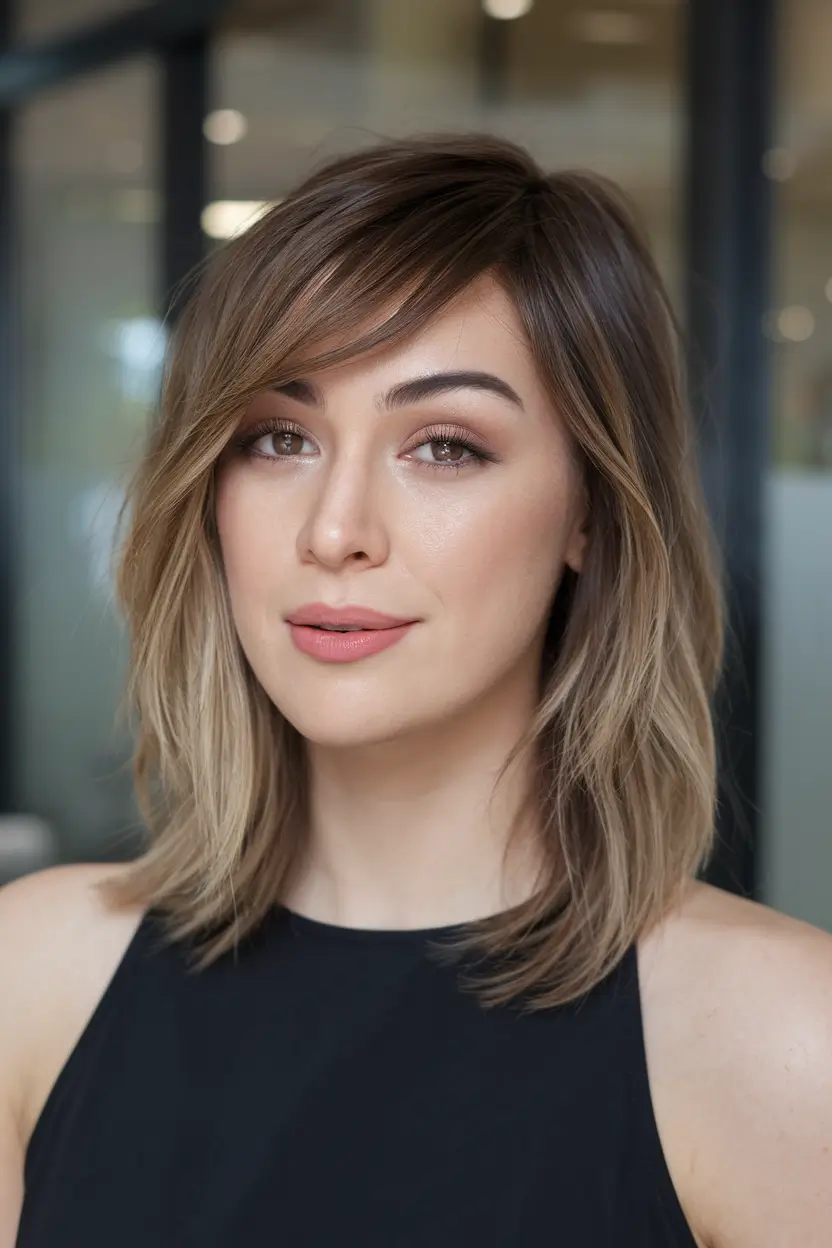 winter medium haircuts 2025-2026 Side-Swept Layers with Natural Blend
